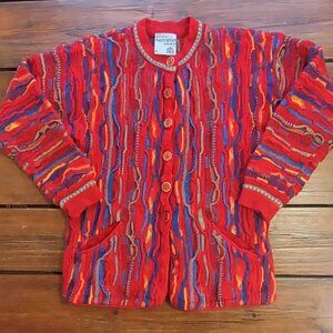 Vintage Purely Australian Multicolor Cardigan Sweater Geo Chunky Coogi Style XS